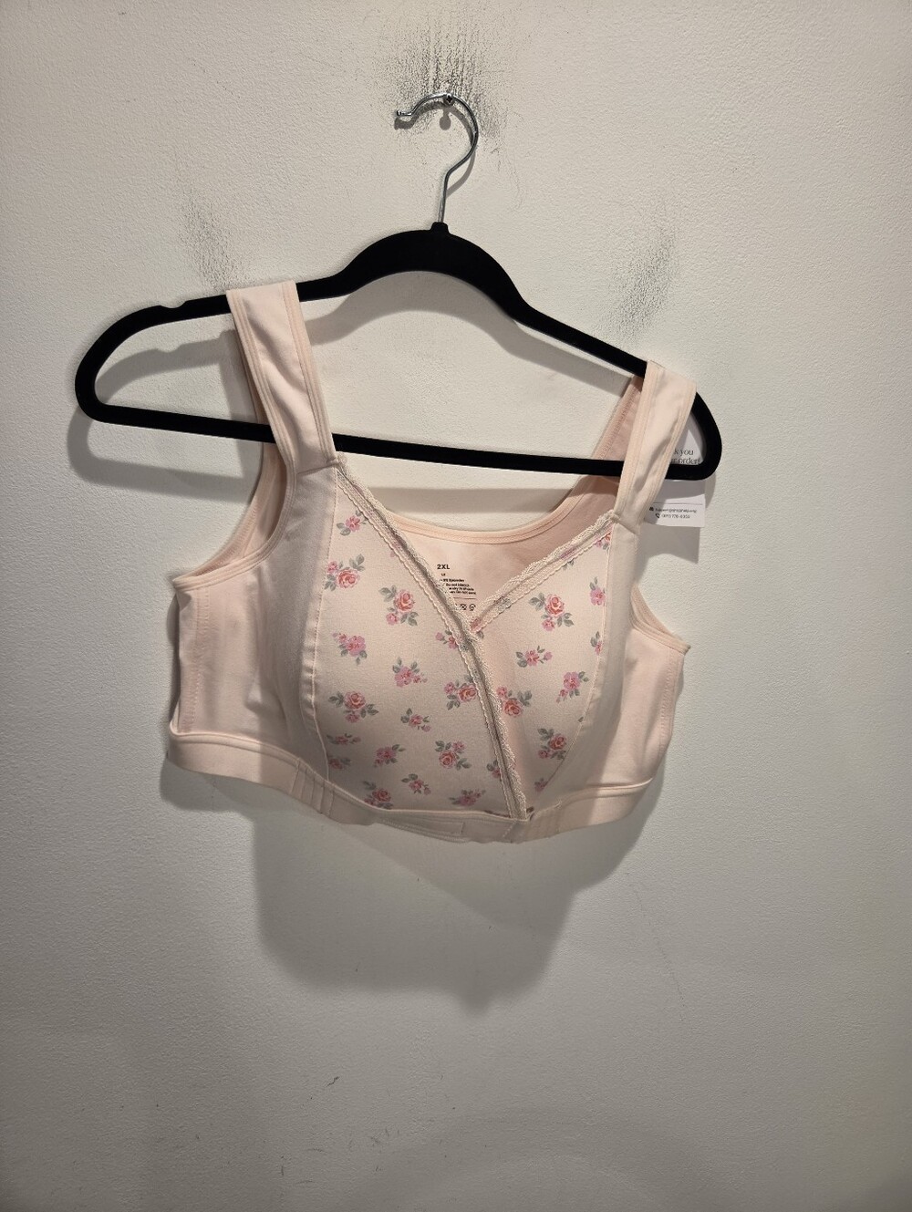 New Fiona Bra Size 2x Front Wrap Closure Light Pink Floral